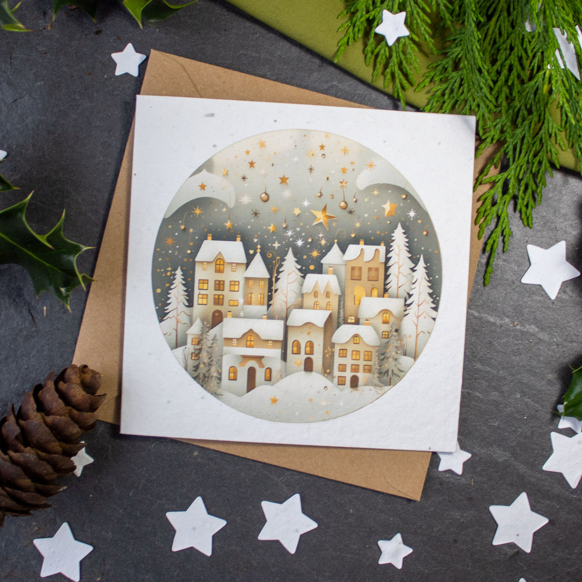 Plantable Christmas Card - Starry Christmas Village