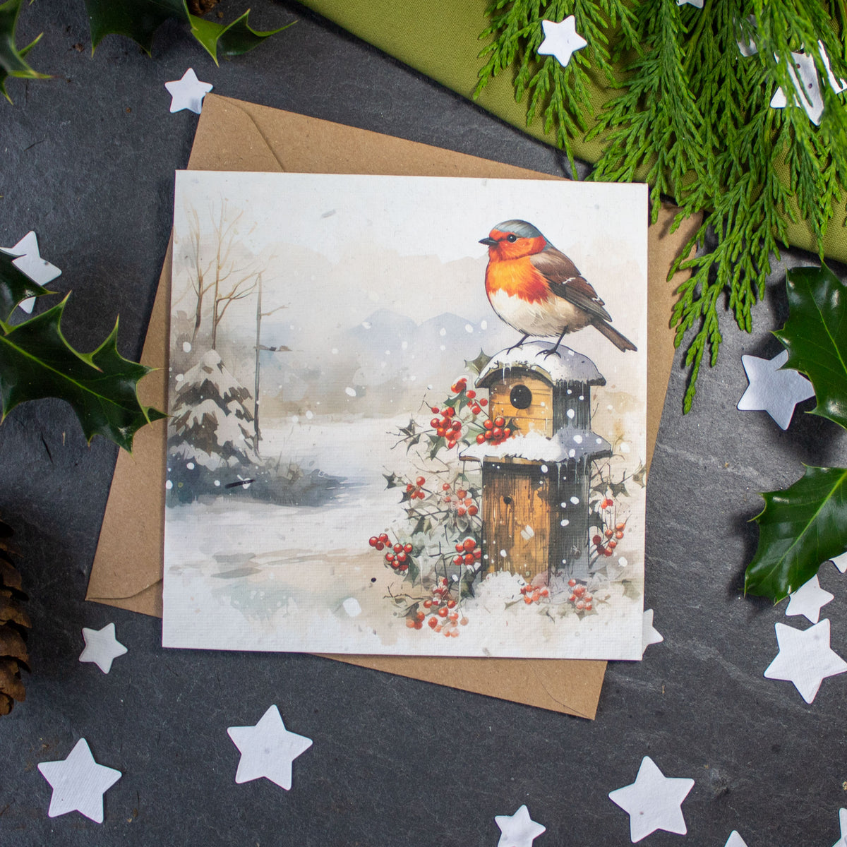 Plantable Christmas Card - Robin On A Postbox