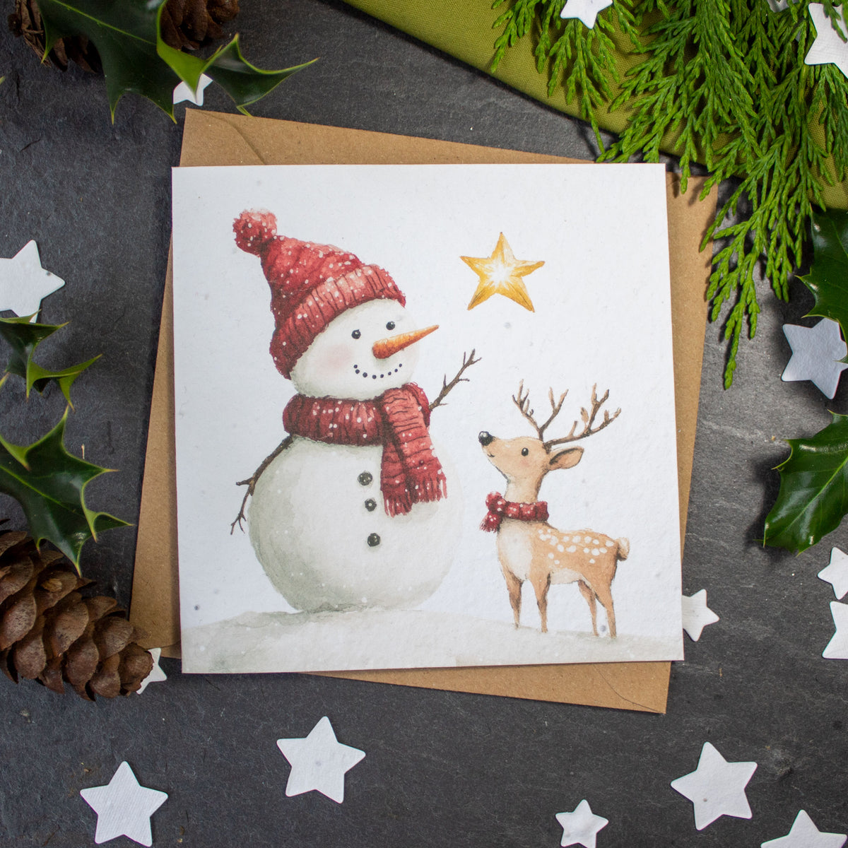 Plantable Christmas Card - Snowman &amp; Deer