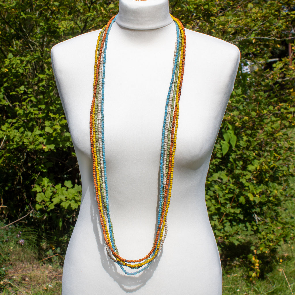 Colorful necklace beaded 2024 of vintage and new ceramic and glass beads-3 strands, 23inch length